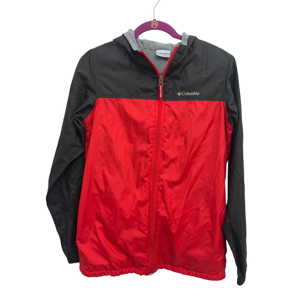Columbia Windbreaker Jacket Red Black Fleece Lined Kids XL‎ 18/20 Women S